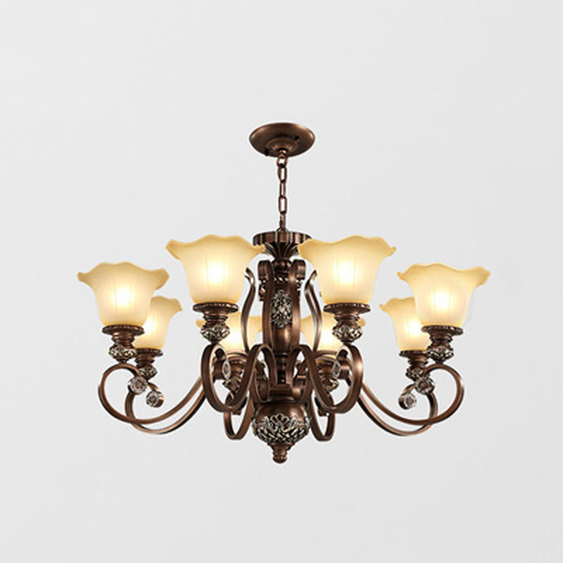 Bell-Shaped Shade Chandelier Light Fixture Traditional White Glass Pendant Lighting for Restaurant