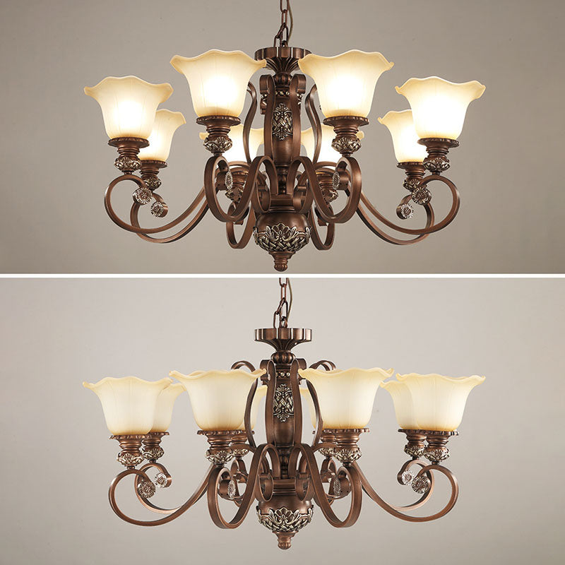 Bell-Shaped Shade Chandelier Light Fixture Traditional White Glass Pendant Lighting for Restaurant