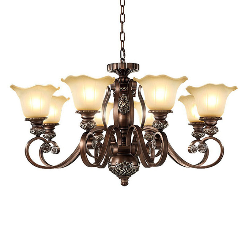 Bell-Shaped Shade Chandelier Light Fixture Traditional White Glass Pendant Lighting for Restaurant