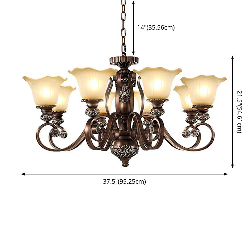 Bell-Shaped Shade Chandelier Light Fixture Traditional White Glass Pendant Lighting for Restaurant