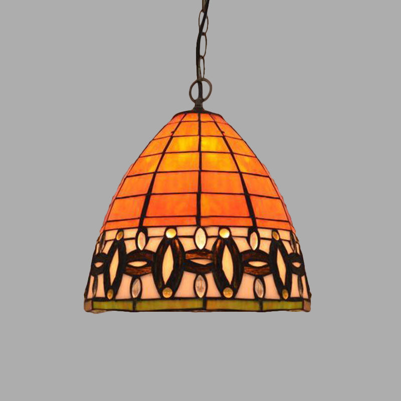 Tiffany taps toelopende hangende lamp 1 licht gesneden glas naar beneden verlichting hanger in oranje voor keuken