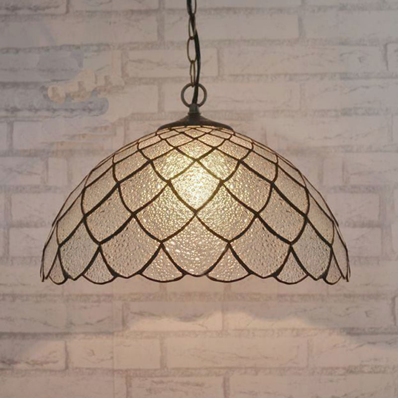 Black Domed Shade Ceiling Light Baroque 1 Light Silver Textured Glass Pendant Lighting Fixture