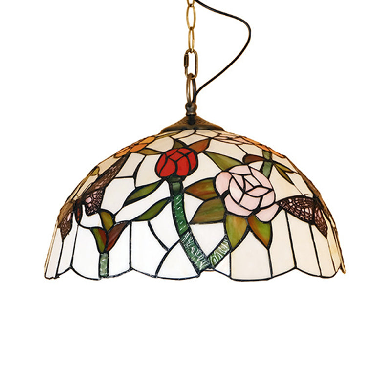 White/Red 1 Light Pendant Light Fixture Mediterranean Stained Glass Butterfly Hanging Lamp Kit