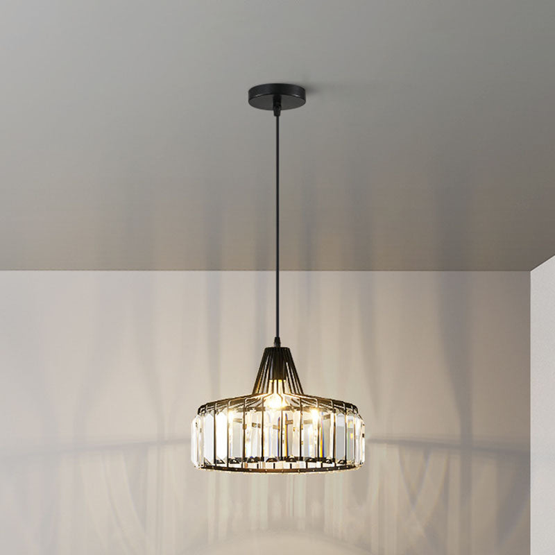 Moderne luxe hanglampje smeed smeedijzeren koepelhanglamp met kristalschaduw