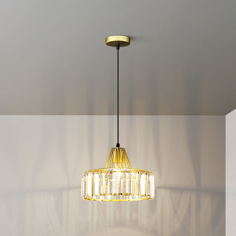 Moderne luxe hanglampje smeed smeedijzeren koepelhanglamp met kristalschaduw
