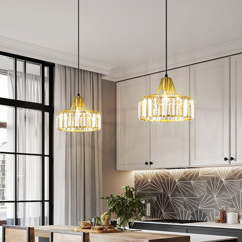 Moderne luxe hanglampje smeed smeedijzeren koepelhanglamp met kristalschaduw