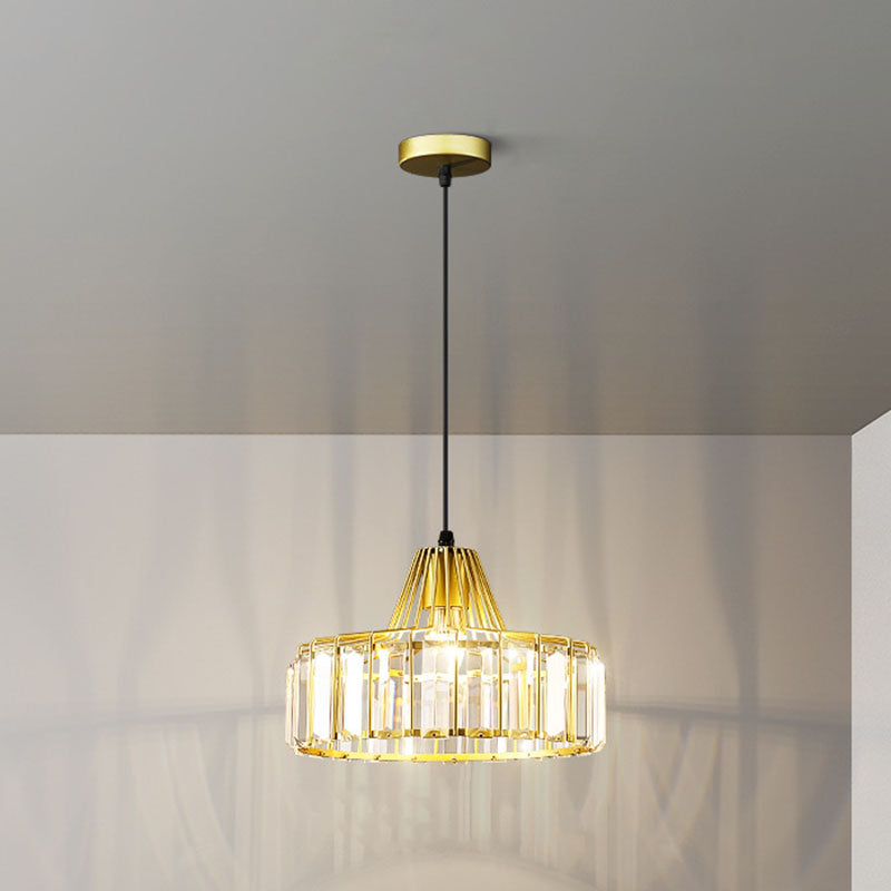 Moderne luxe hanglampje smeed smeedijzeren koepelhanglamp met kristalschaduw