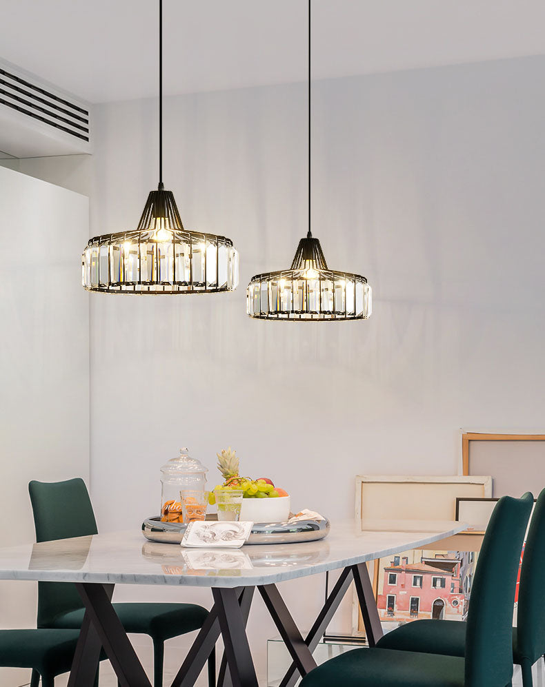 Moderne luxe hanglampje smeed smeedijzeren koepelhanglamp met kristalschaduw