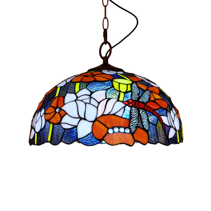 Tiffany Dragonfly hanglampverlichting 1 licht gebrandschilderd glazen plafondlicht in rood/geel/blauw voor keuken