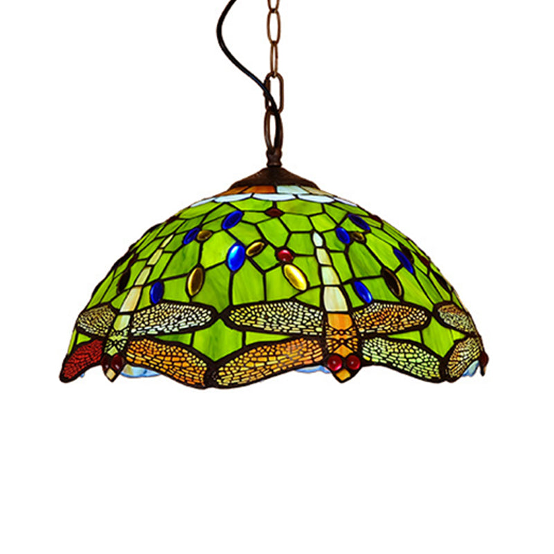 Tiffany Dragonfly Pendant Lighting Fixture 1 Light Stained Glass Ceiling Light in Red/Yellow/Blue for Kitchen