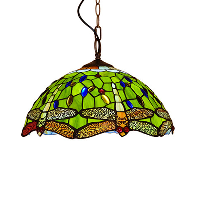 Tiffany Dragonfly hanglampverlichting 1 licht gebrandschilderd glazen plafondlicht in rood/geel/blauw voor keuken
