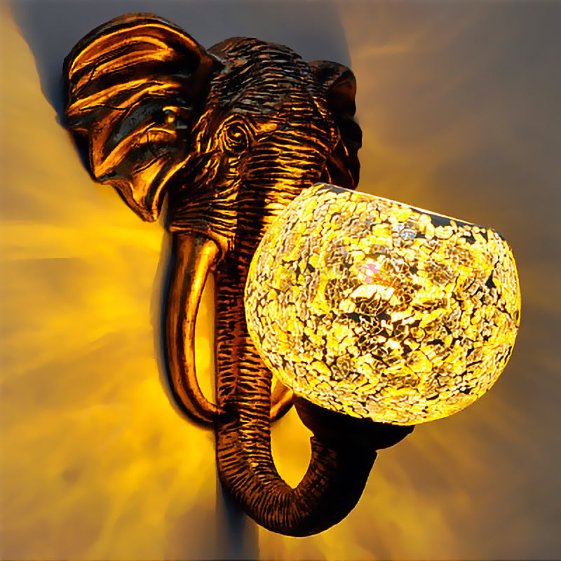 Globe Wall Mounted Light 1 Light Hand Cut Glass Baroque Sconce in Red/Yellow/Blue with Elephant Deco for Outdoor