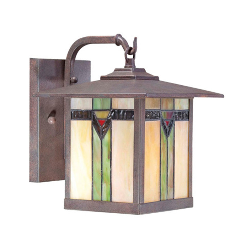 Green 1 Light Wall Mounted Light Fixture Tiffany Cut Glass Lantern Sconce for Outdoor