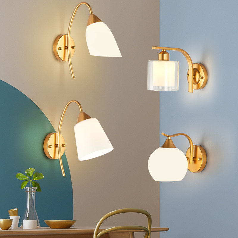 Gold Shaded Wall Sconce Lighting Contemporary Style Glass Wall Mounted Light for Bedroom