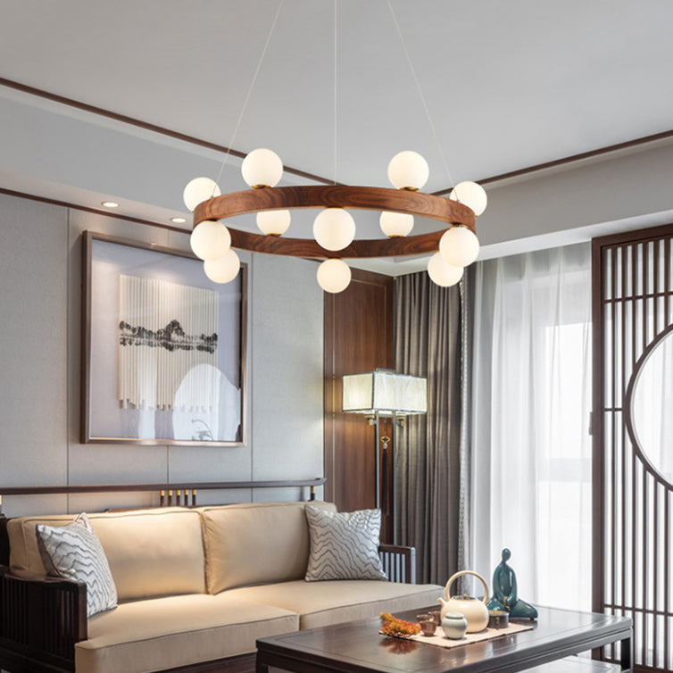 Contemporary Wood Hanging Light Fixtures Rounded Chandelier for Dining Room