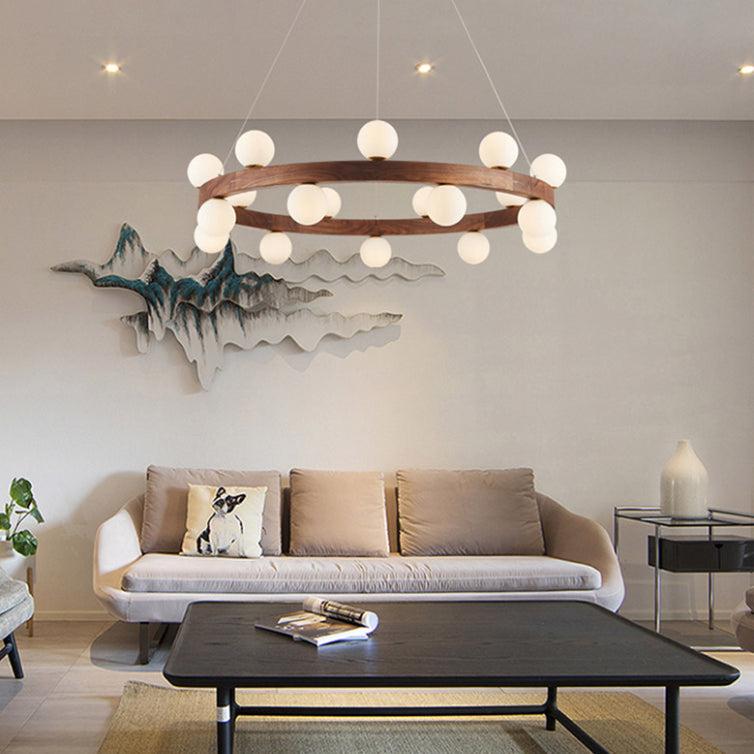 Contemporary Wood Hanging Light Fixtures Rounded Chandelier for Dining Room