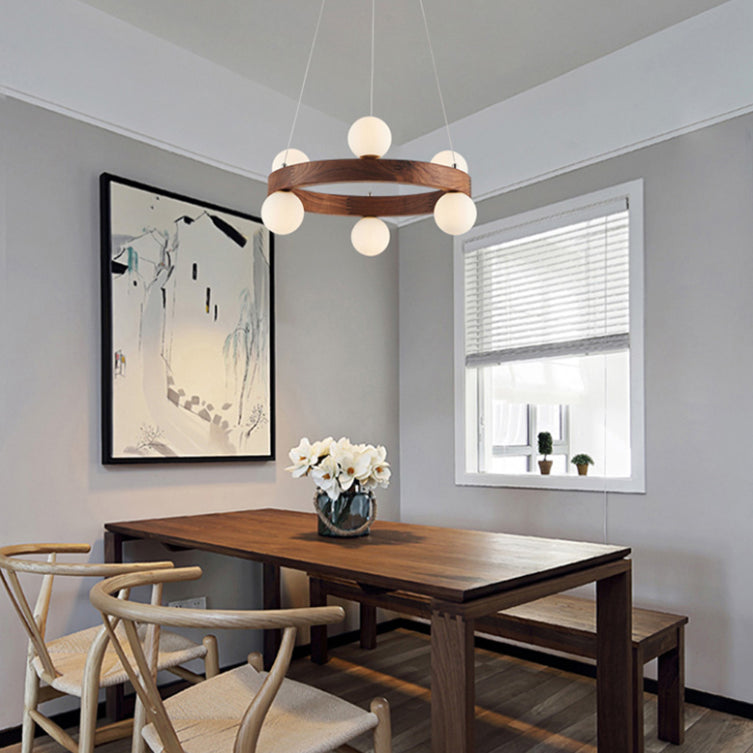 Contemporary Wood Hanging Light Fixtures Rounded Chandelier for Dining Room