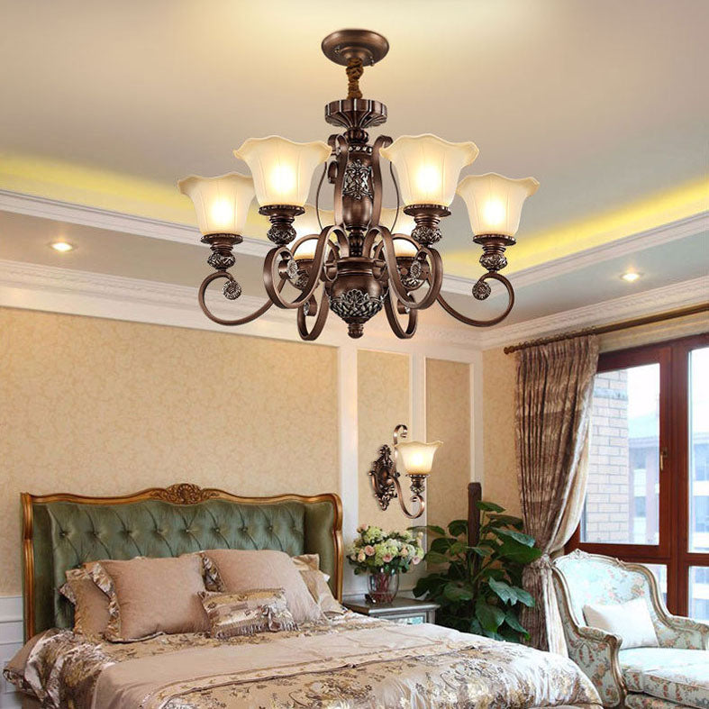 Bell-Shaped Shade Chandelier Light Fixture Traditional White Glass Pendant Lighting for Restaurant