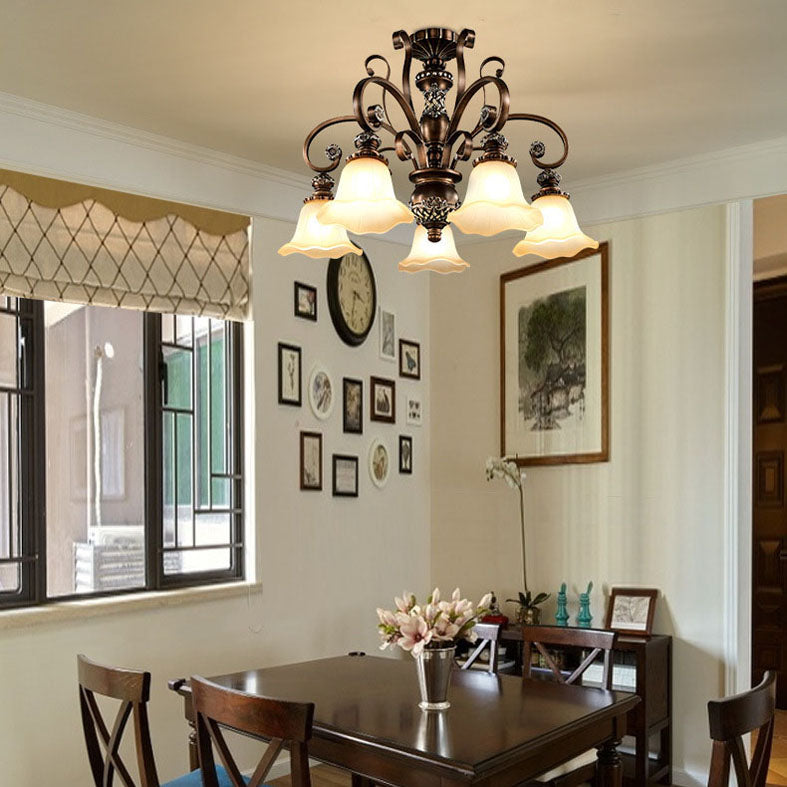 Bell-Shaped Shade Chandelier Light Fixture Traditional White Glass Pendant Lighting for Restaurant