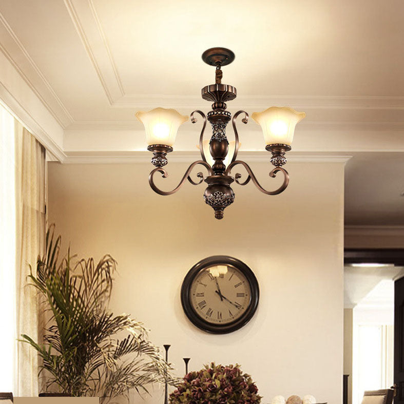 Bell-Shaped Shade Chandelier Light Fixture Traditional White Glass Pendant Lighting for Restaurant