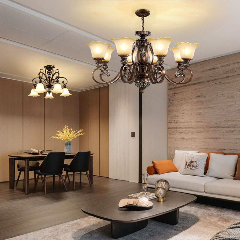 Bell-Shaped Shade Chandelier Light Fixture Traditional White Glass Pendant Lighting for Restaurant