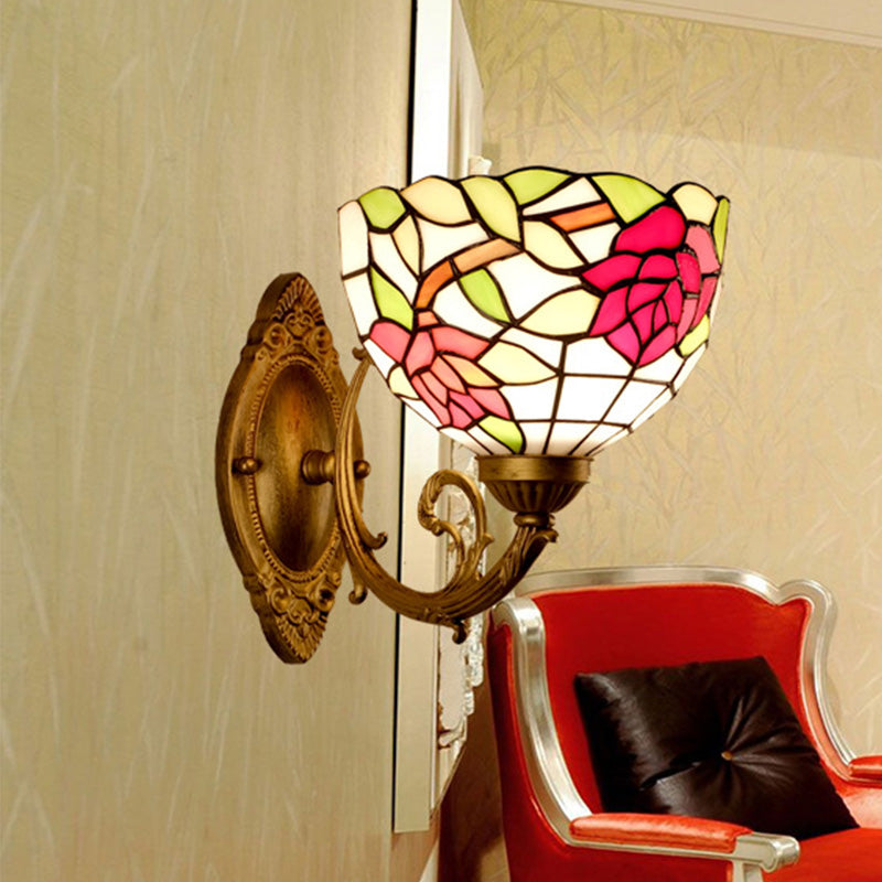 Cut Glass Flower Wall Mount Lighting Tiffany Style 1 Light Rose Red Sconce Light for Bedroom
