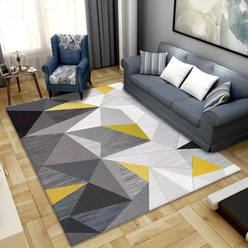 Simple Living Room Area Rug Geometric Lines Polyester Rug Anti-Slip Indoor Carpet