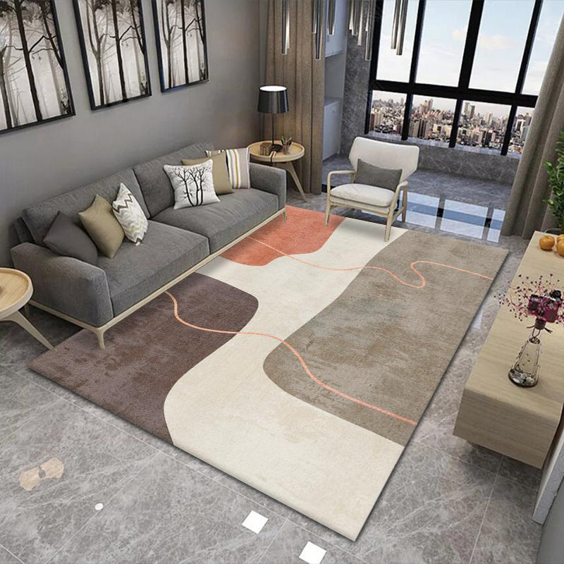 Multicolor Indoor Area Rug Geometric Lines Polyester Carpet Anti-Slip Rug for Living Room