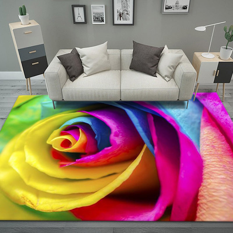 Stylish Area Rug Floral Rose Polyester Non-Slip Backing Carpet Indoor Rug for Living Room Decor
