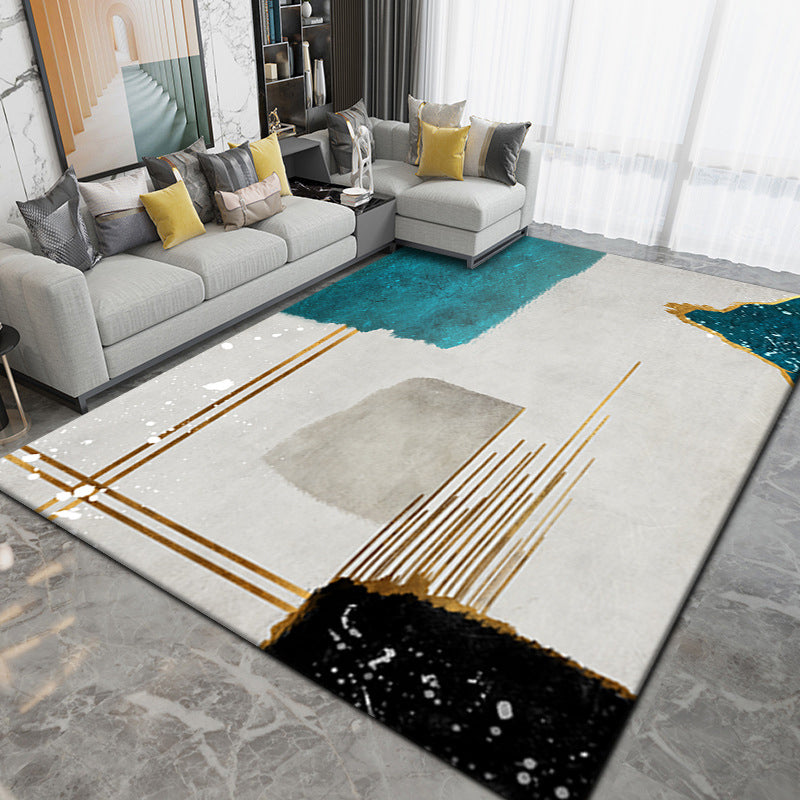 Luxury Indoor Area Rug Geometric Lines Polyester Carpet Anti Slip Backing for Living Room Rug