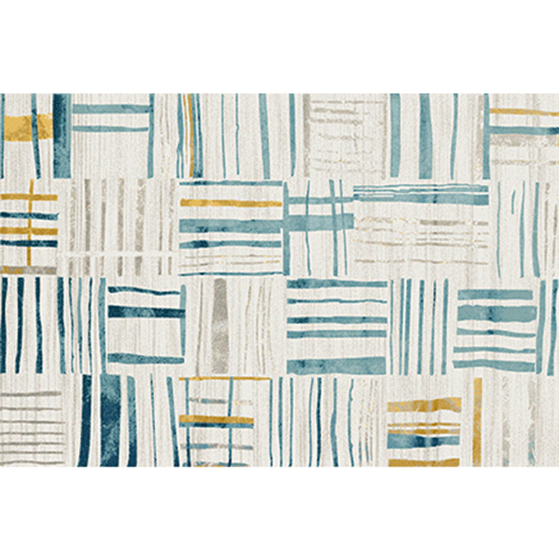 Blue Modern Rug Polyester Geometric Pattern Area Rug Non-Slip Backing Carpet for Home Decor
