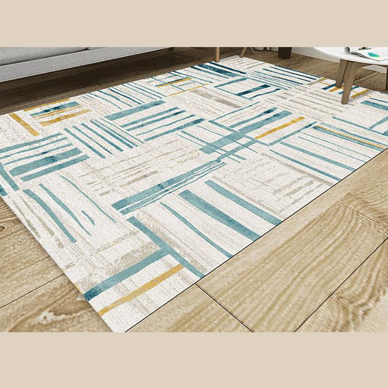 Blue Modern Rug Polyester Geometric Pattern Area Rug Non-Slip Backing Carpet for Home Decor