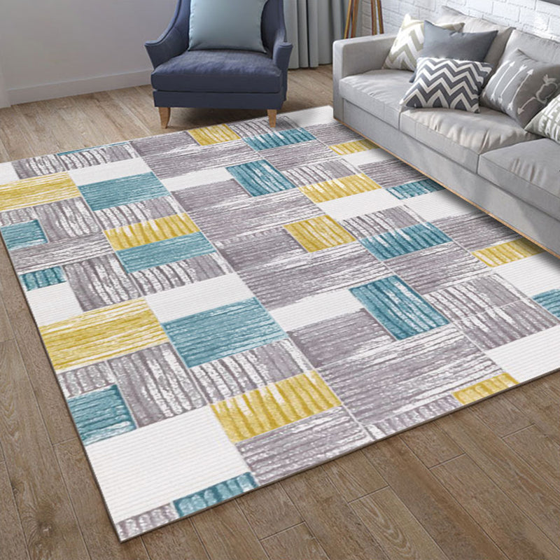 Blue Modern Rug Polyester Geometric Pattern Area Rug Non-Slip Backing Carpet for Home Decor