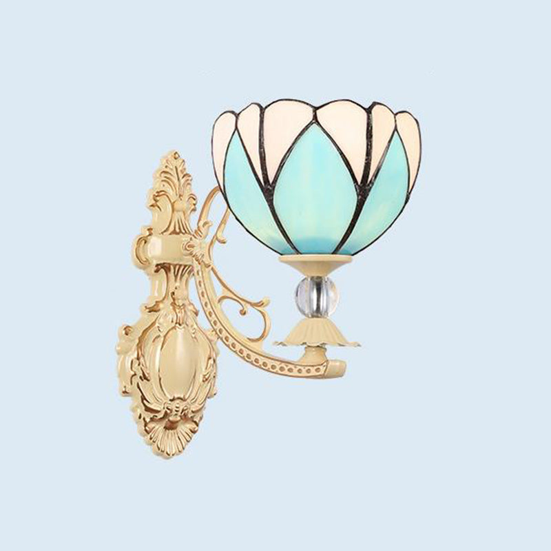 Tiffany Blossom Wall Mount Lighting 1 Light Hand Cut Glass Sconce Light Fixture in White/Orange/Pink for Corridor
