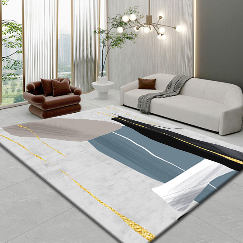 Modern Carpet Color Block Geometry Print Area Rug Polyester with Non-Slip Backing Rug