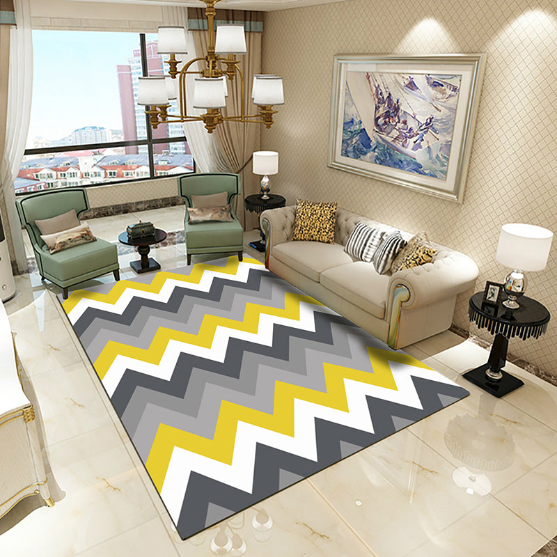 Gray Modern Indoor Rug Polyester Geometric Area Rug Non-Slip Backing Carpet for Living Room