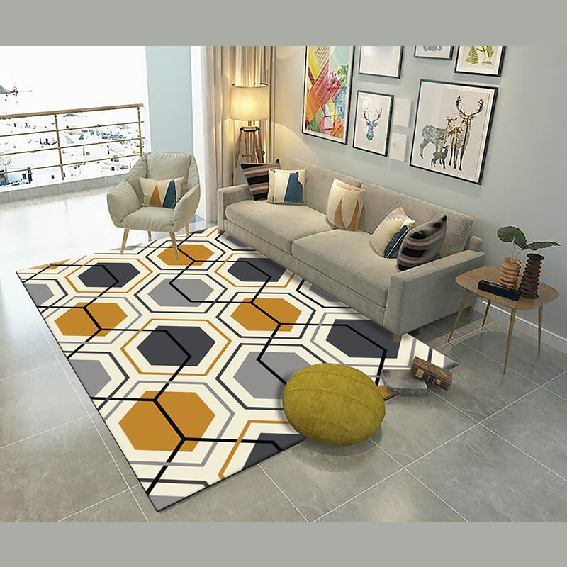 Gray Modern Indoor Rug Polyester Geometric Area Rug Non-Slip Backing Carpet for Living Room