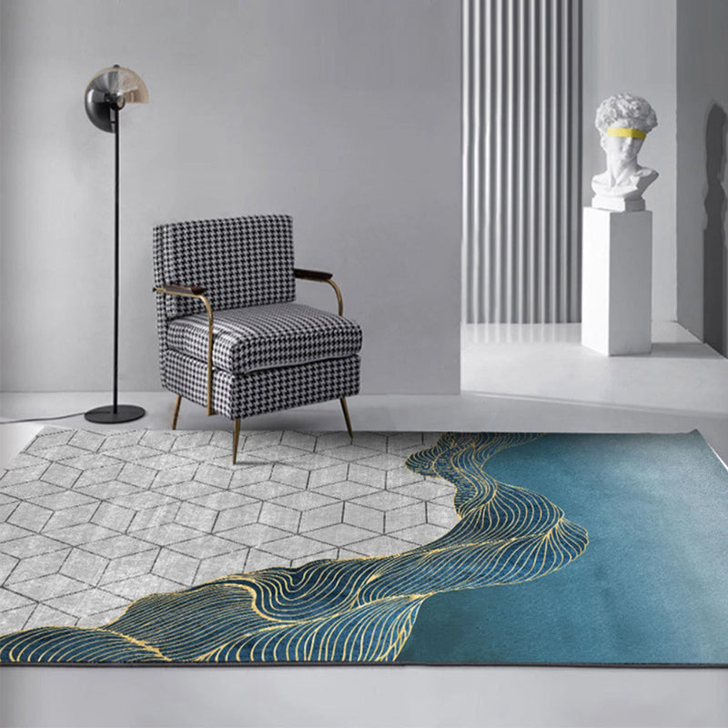 Grey Modern Indoor Rug Polyester Color Block Area Rug Non-Slip Area Carpet for Home Decor