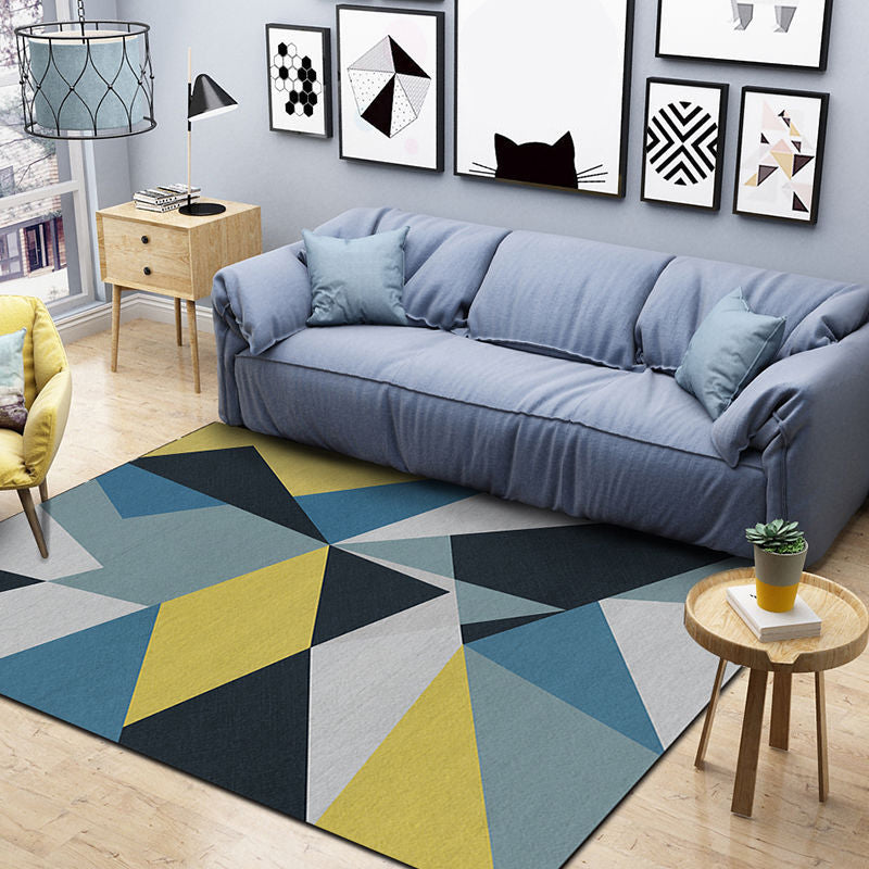 Blue Geometric Area Rug Polyester Modern Abstarct Carpet Non-Slip Area Rug for Home Decoration