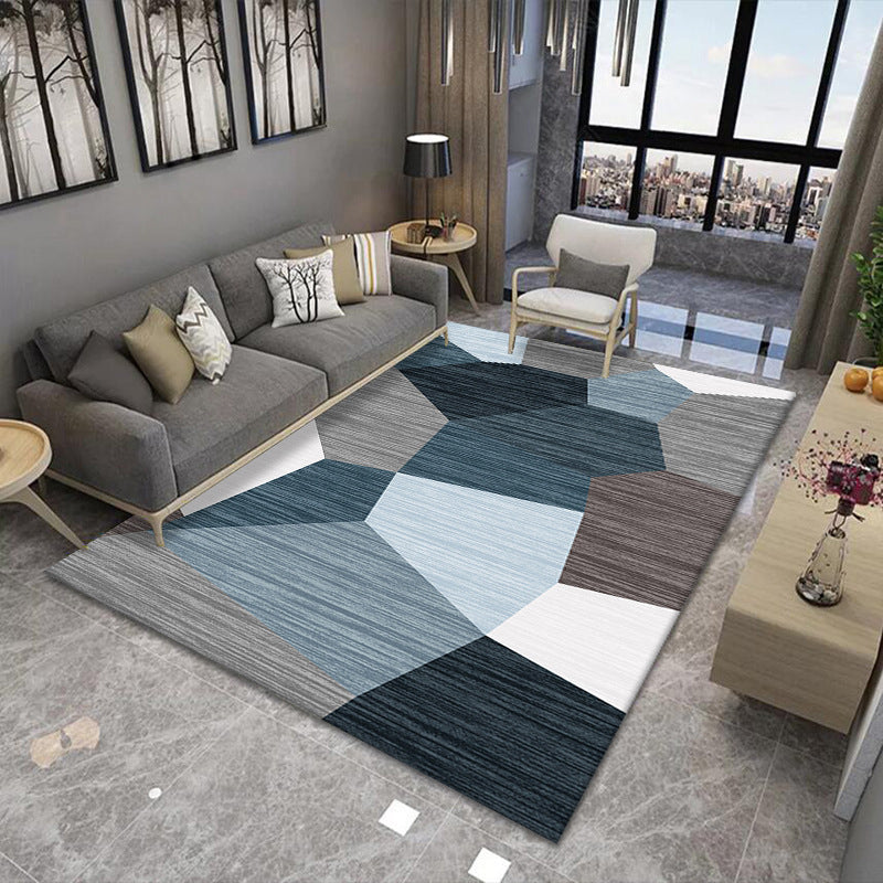 Blue Geometric Area Rug Polyester Modern Abstarct Carpet Non-Slip Area Rug for Home Decoration