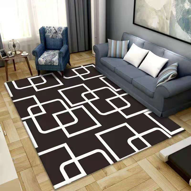 Black Modern Area Rug Polyester Geometric Rug Non-Split Backing Carpet for Home Decoration
