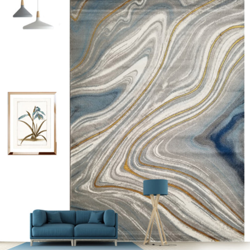 Blue Modern Rug Polyester Abstract Carpet Non-Slip Backing Area Carpet for Home Decoration