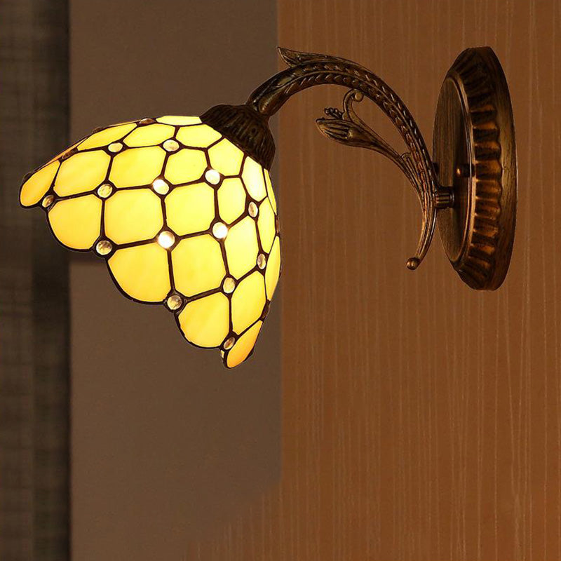 1 Light Wall Mounted Lighting Baroque Stylish Dome Stained Art Glass Sconce in Red/Yellow/Blue for Living Room