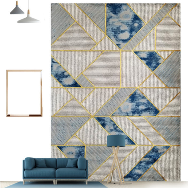 Blue Modern Rug Polyester Abstract Carpet Non-Slip Backing Area Carpet for Home Decoration