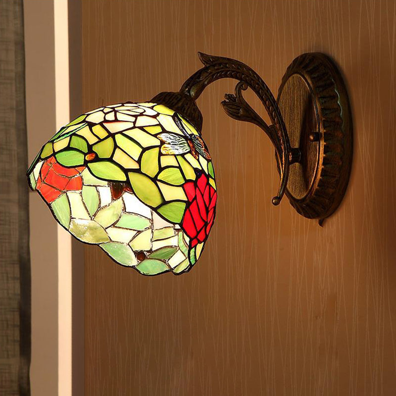 1 Light Wall Mounted Lighting Baroque Stylish Dome Stained Art Glass Sconce in Red/Yellow/Blue for Living Room
