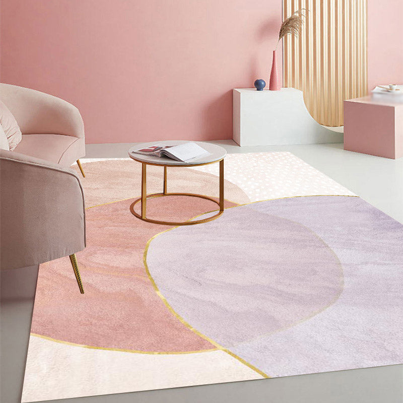 Modern Color-Blocked Area Rug Pink Cotton Blend Carpet Non-Slip Rug for Home Decor