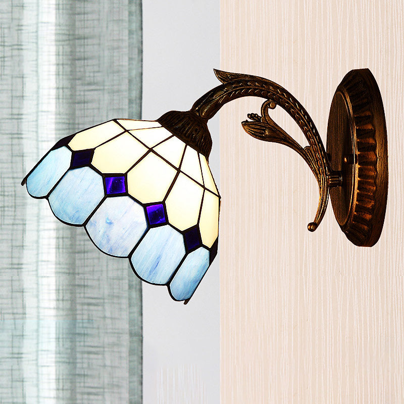 1 Light Wall Mounted Lighting Baroque Stylish Dome Stained Art Glass Sconce in Red/Yellow/Blue for Living Room