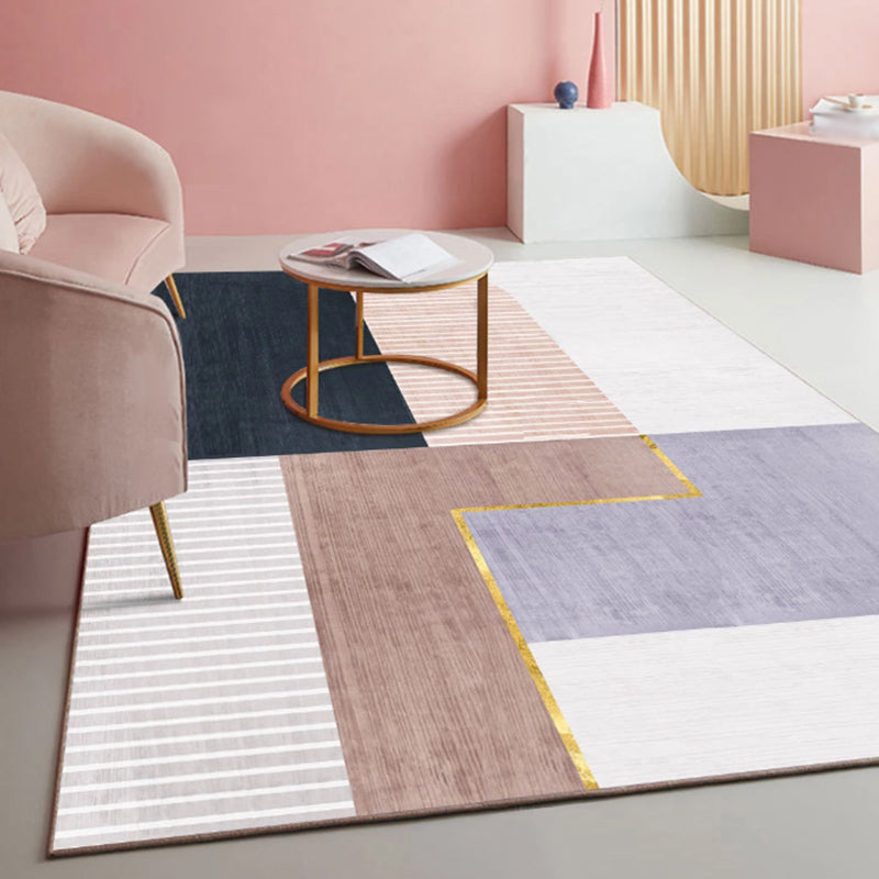 Tapis moderne aux couleurs bloquées, en mélange de coton rose, antidérapant, pour la décoration de la maison