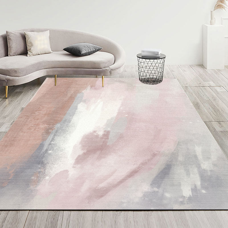 Modern Color-Blocked Area Rug Pink Cotton Blend Carpet Non-Slip Rug for Home Decor