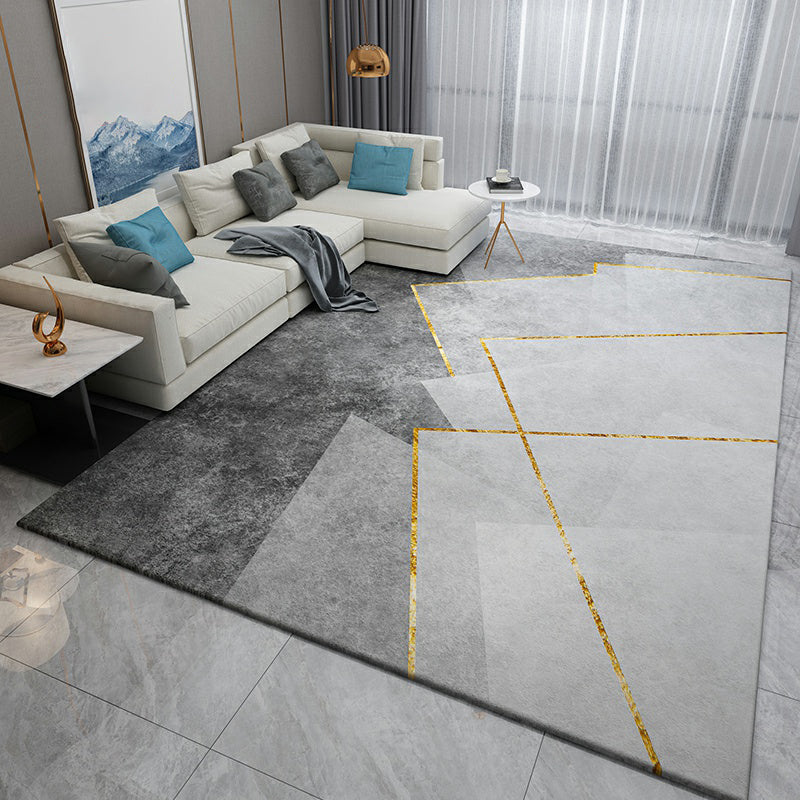 Grey Geometry Print Rug Polyester Contemporary Carpet Stain Resistant Area Rug for Living Room